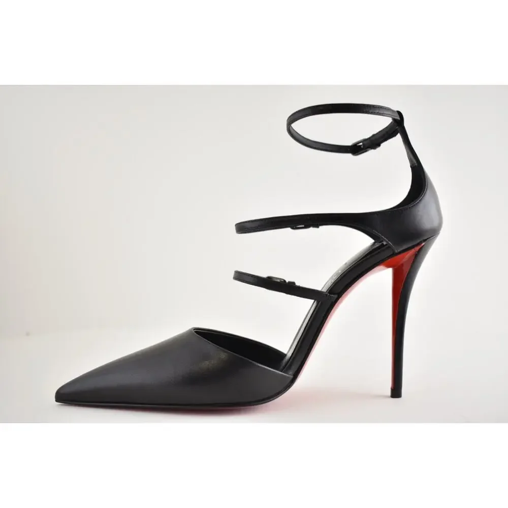 Christian Louboutin Milena 100 Black Kid Leather Ankle Strap Heel Pump 39.5